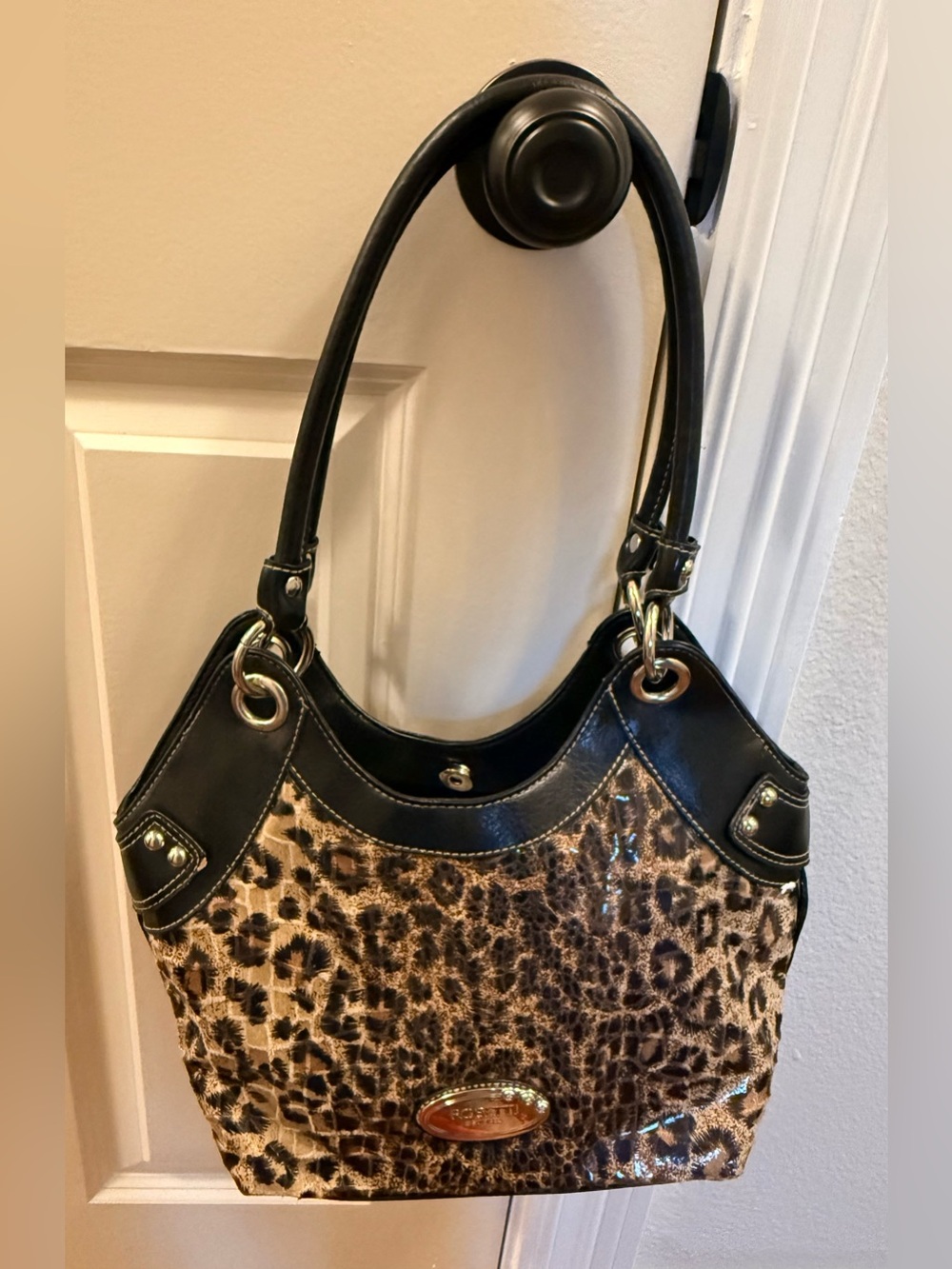 Rosetti Leopard Print Shoulder Bag with Black Trim